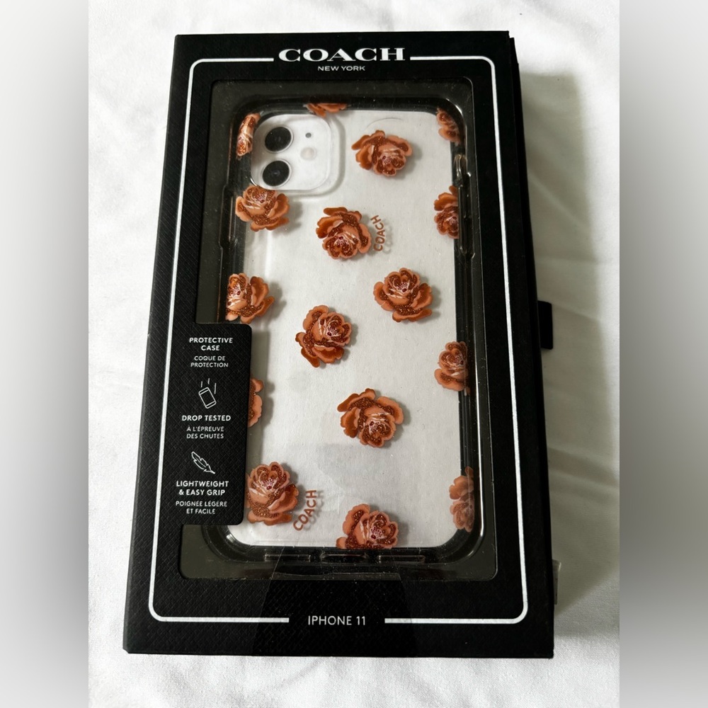 Coach Rose Pattern iPhone 11 Case - White and Brown